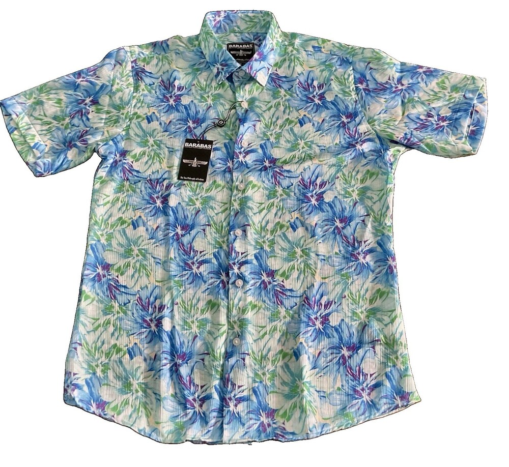 Barabas Floral-Button-Down-Short-Sleeve-Shirt Green Color Way Men’s Size Medium